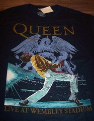 QUEEN Live At Wembley Stadium Freddie Mercury T-Shirt MENS Black LARGE Band NEW