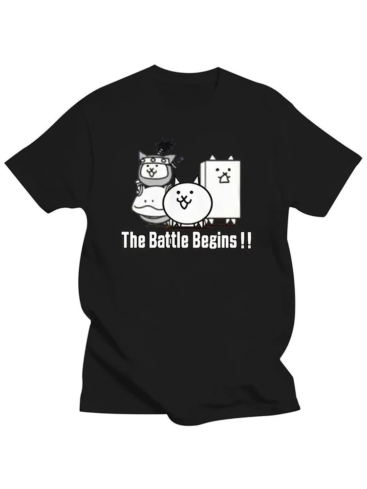 1pc Unisex Cotton T-Shirt with Battle Cats Print, Crew Neck, Regular Fit, Slight