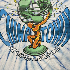 China Town Market Shirt Around The World Blue White Tie Dye Two Sided Sz Large