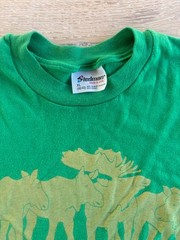 Vintage Stedman Moose Family Graphic T Shirt XL Made USA Single Stitch Green