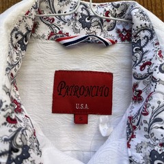 Patroncito Shirt Small White Sleeveless Textured Brocade Fabric Snap Button Dow