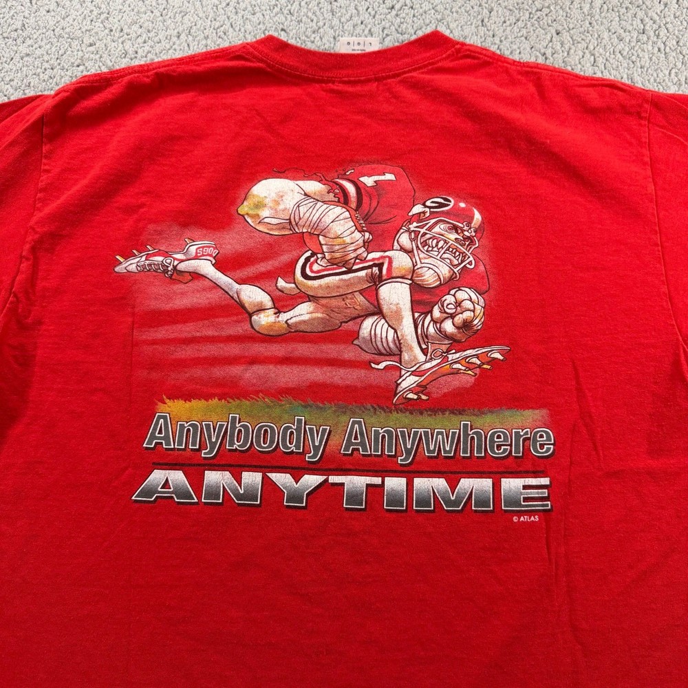 Gildan Georgia Bulldogs UGA T-Shirt Mens Large Red Anybody Anywhere Anytime Tee