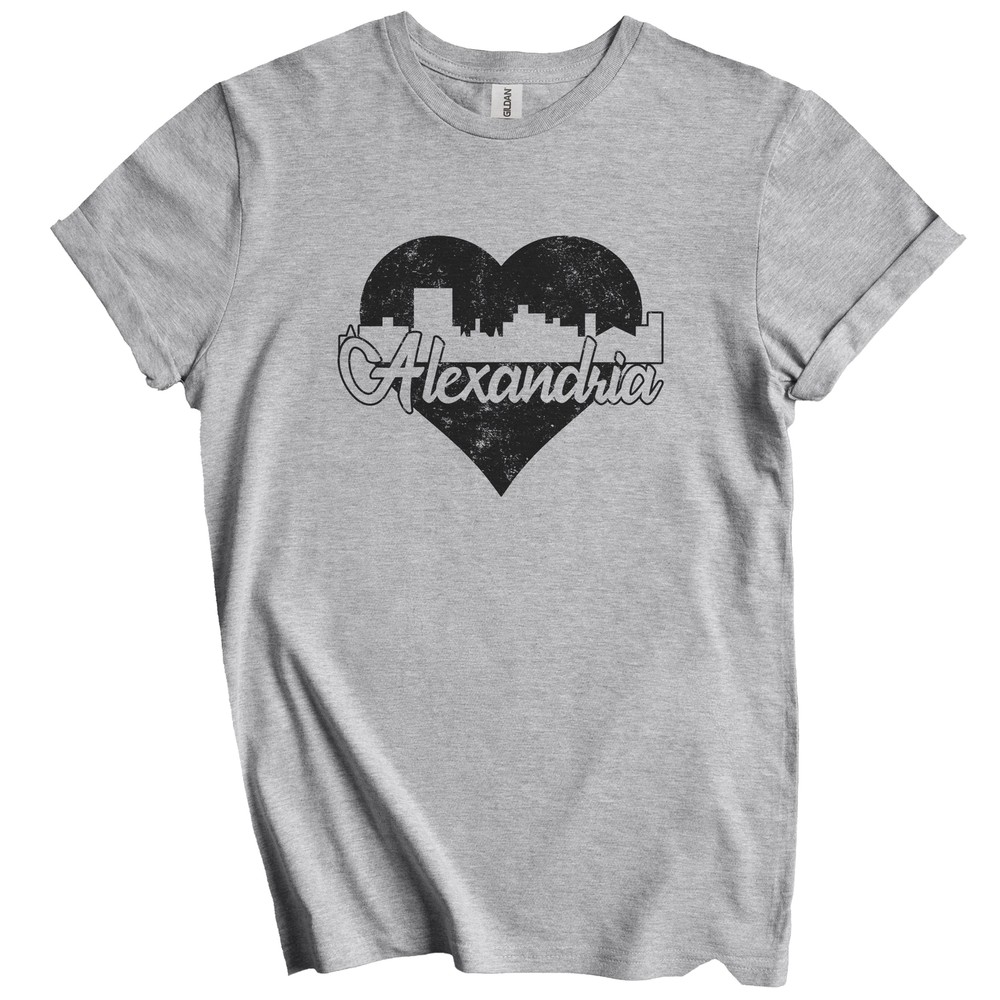 Retro Alexandria Louisiana Skyline Heart Distressed T-Shirt