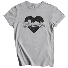 Retro Alexandria Louisiana Skyline Heart Distressed T-Shirt