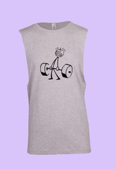 UNISEX MEN WOMENS TEE SLEEVELESS TSHIRT STICKMAN WEIGHTLIFTER LIFTING EXERCISE