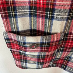 Vintage handmade wool Red, white, and black plaid button-up shirt with pockets