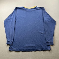 Vintage Nike T-Shirt Mens Medium Blue Yellow Swoosh Spell Out Long Sleeve y2k