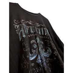 3X AFFLICTION Live Fast T-shirt Oak Aged Black Silver Blue Foil Print Y2K