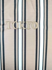 Brooklyn Laundry Shirt Mens Medium Tan Vertical Stripe Tokyo Graphic Crewneck