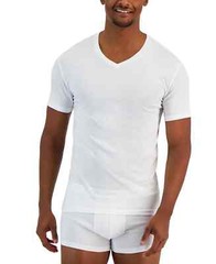 ALFANI Men’s 4 Pack White 100% Cotton Slim Fit V-Neck T-Shirt NEW Small