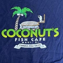 Maui Hawaii Shirt L Navy Coconuts Fish Cafe Tacos Kihei Poke Happy Hour 3250