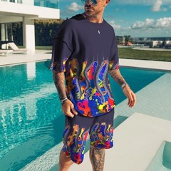 Men’s 2 Piece Active Casual Short and T Shirt Short Sleeve Set Waist Up To 39″