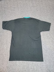Vtg 90s Fruit of the Loom RMS Band Double Collar & Sleeve Black Teal Sz L