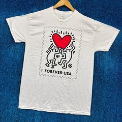 Keith Haring Heart Forever USA Art White T-Shirt Size Medium