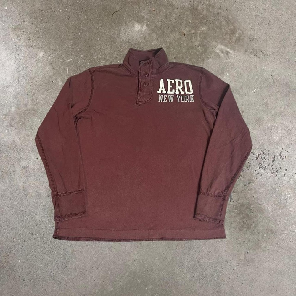 Y2K Vintage Aeropostale Maroon Burgundy 2000s Heavyweight Henley Shirt