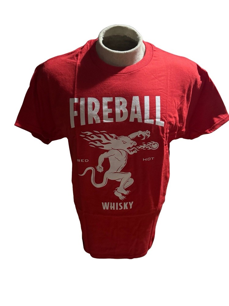Fireball Whiskey Red T-Shirt Large Gildan Heavy Cotton Promo Bar Liquor Tee