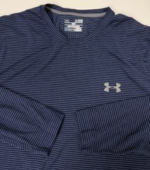 Under Armour Shirt Men XL Loose Cold Gear Blue Black Striped Polyester Elastane