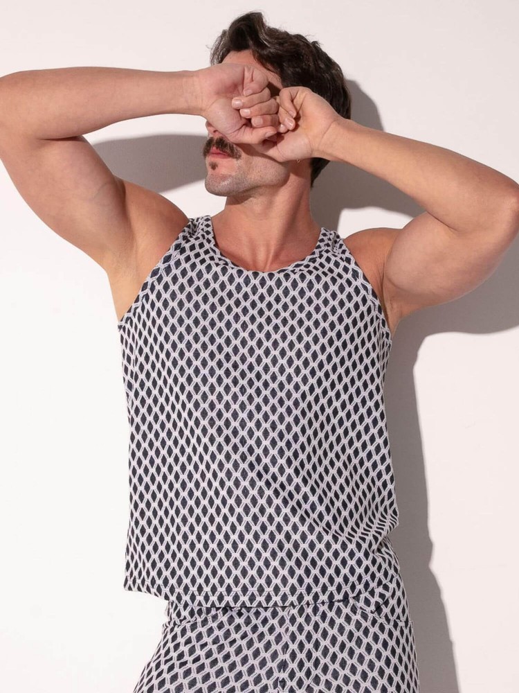 CODE 22 Razor Geometric Jacquard Tank Top – Men’s Textured Summer Vest