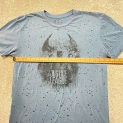 Justice League Shirt Mens Large Blue Splatter Print Superhero Graphic Tee