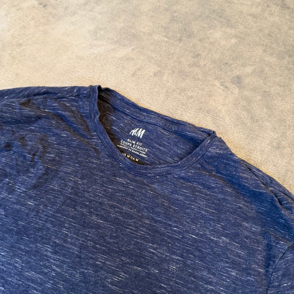 H&M Slim Fit T Shirt Mens Medium Blue Heathered Stretch Short Sleeve