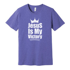 Unisex Christian T Shirt Featuring The Phrase Jesus Is My Victory With Crown Emb