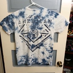 American Fighter Tie Dye Shirt Large Blue White Front Back Hits WN137