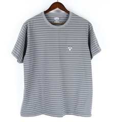 KAWS Uniqlo BFF Short Sleeve T-Shirt XXL Grey Grey Striped Embroidered Cotton