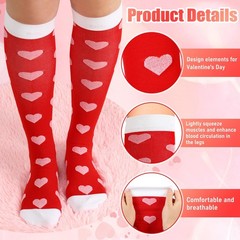 4 Pair Valentine Sock for Women Knee High Sock Long Heart Print Compression S…