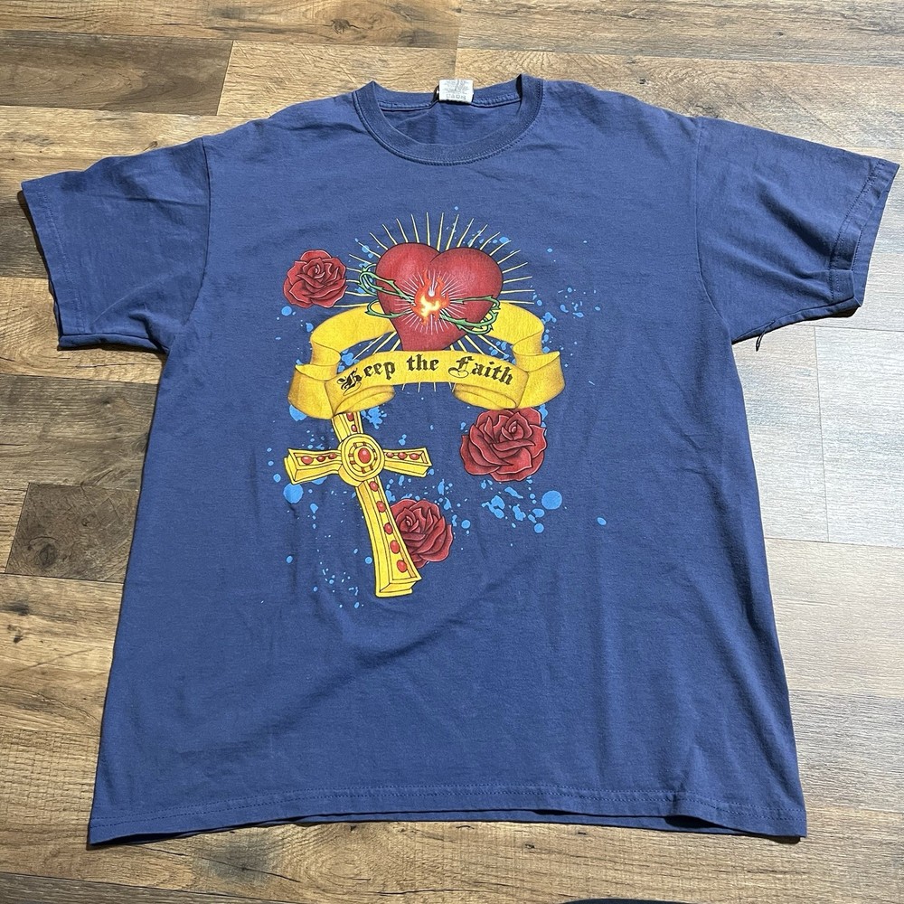 Vintage D Nero Keep The Faith Cross Roses T Shirt Mens Size L Large
