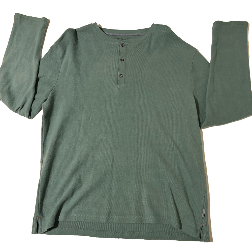Jachs New York XL Green Waffle Knit Henley Long Sleeve Casual Shirt Cotton Blend