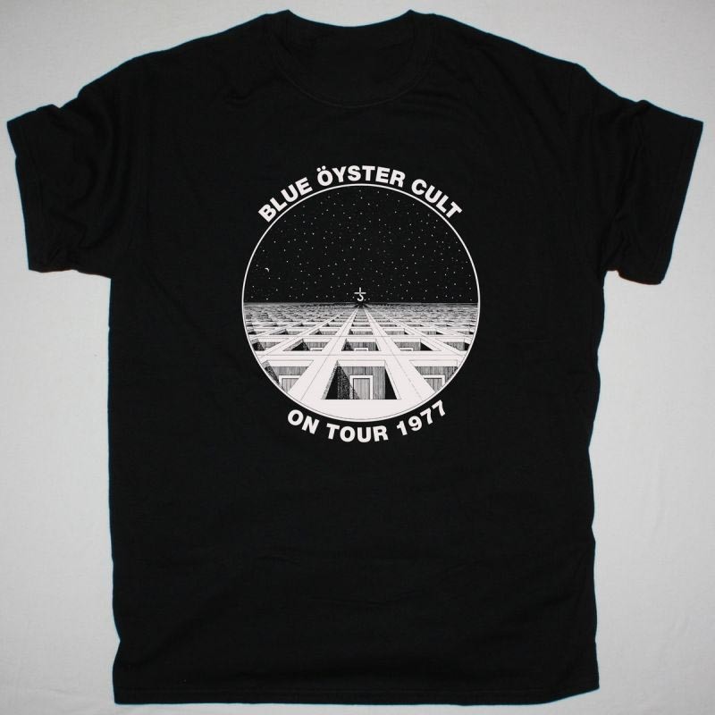 Vtg Blue Oyster Cult Band ON TOUR 1977 Cotton Black S-5XL Unisex Shirt JU258