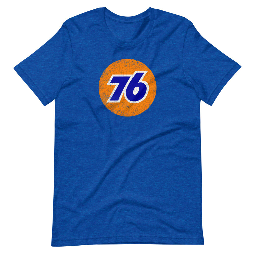 76 Oil Vintage Style Gas Graphic Tee Royal Heather Short-Sleeve Unisex T-Shirt