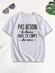 1pc Men’S Casual French Quote T-Shirt Summer Top Geometric Pattern Round Neck ♮