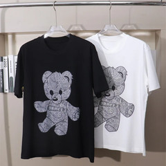 New Men Luxury Diamond Bear Rhinestones Fashion T-Shirt High Quality