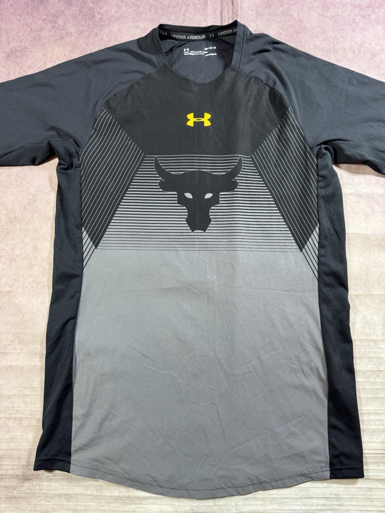 Under Armour Shirt Mens Medium Fitted Project Rock 3/4 Sleeve Workout Gym Train