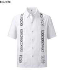 2026 Men’s Guayabera Shirts Zipper Lapel Traditional Casual Short Sleeve Shirt F