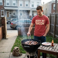 Mens Body By Bacon T Shirt Funny Bacon Eating Shirt Lover Gift for Dad Grilling
