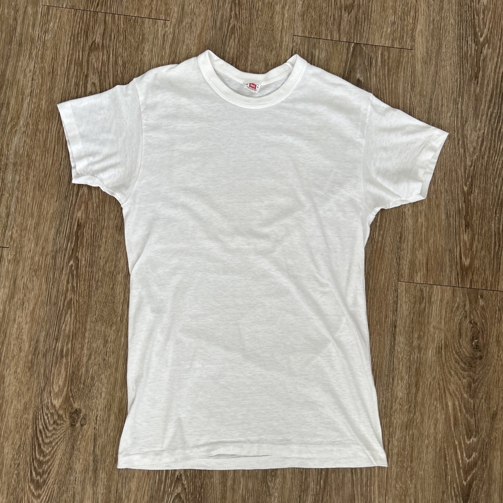VTG 60s Hanes Reinforced Collar Loopwheel True Vintage Blank T-Shirt RARE Medium