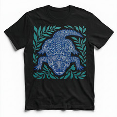 Alligator Gator Reptile Wildlife T-Shirt Tropical Blue Linocut Swamp Animal Tee