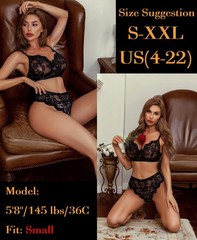 Women Lingerie Set Lace Two Pieces Underwear Bra and Panty Set Black
