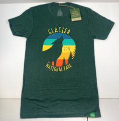 Glacier National Park Shirt Mens X- Small Green Wolf Art Outdoor Montana Tourist