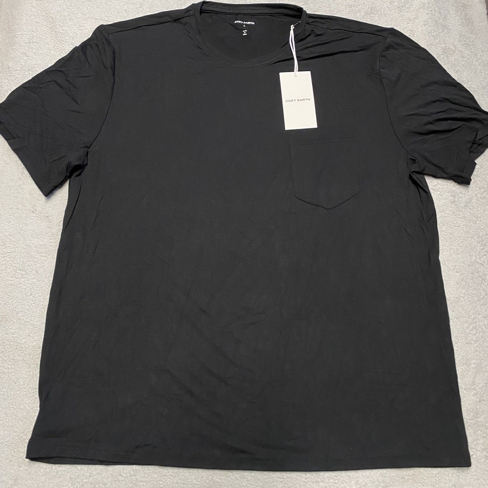 Cozy Earth Bamboo T Shirt Mens Large Black Pocket Stretch Knit Lounge NEW