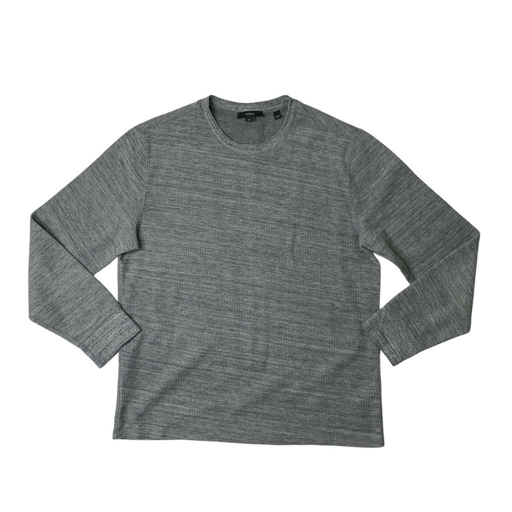 Vince Shirt Mens L Large Gray Thermal Knit Cotton Blend Crew Neck Long Sleeve