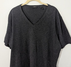 Theory Gaskell V Neck Short Sleeve T Shirt Knit Classic Heathered Gray XXL