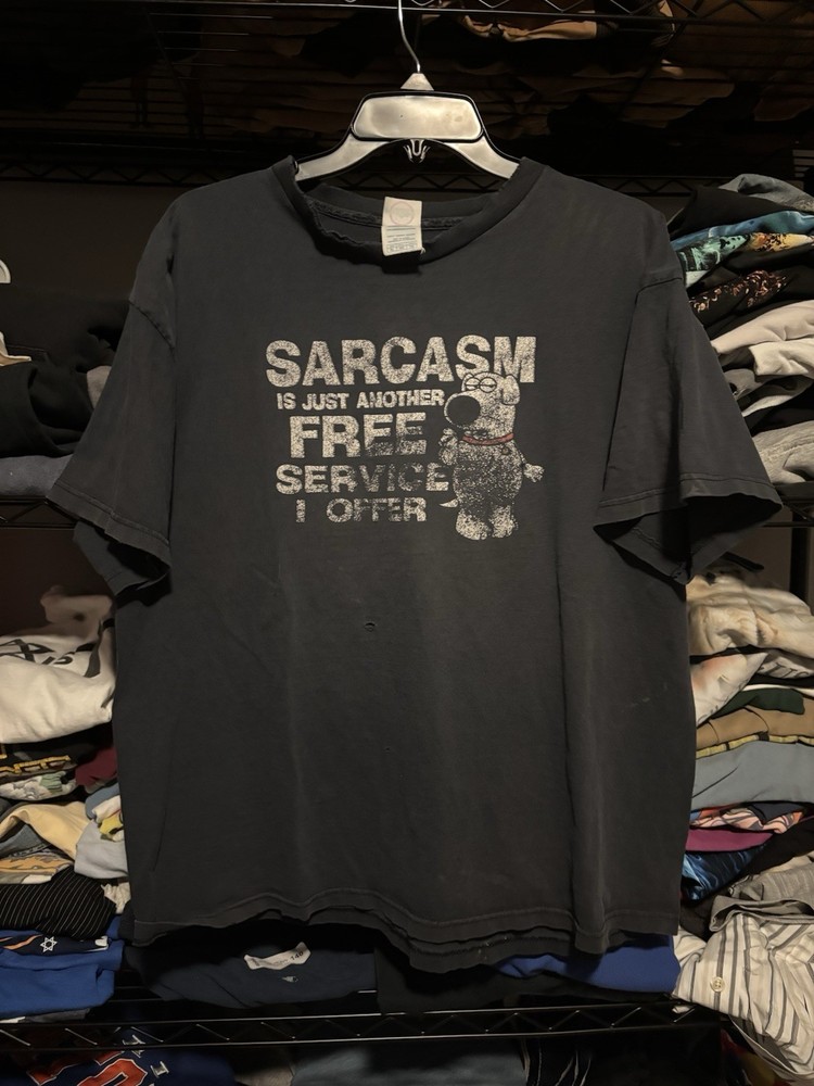 Vintage Distressed Family Guy Faded Shirt XL Black Brian Sarcasm Free Service