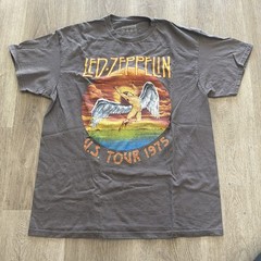 Led Zeppelin U.S. Tour 1975 T-Shirt Mens Large Gray Icarus Graphic Print Cotton