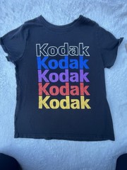 Kodak Shirt Mens M Black Short Sleeve Rainbow Logo Stacked Graphic