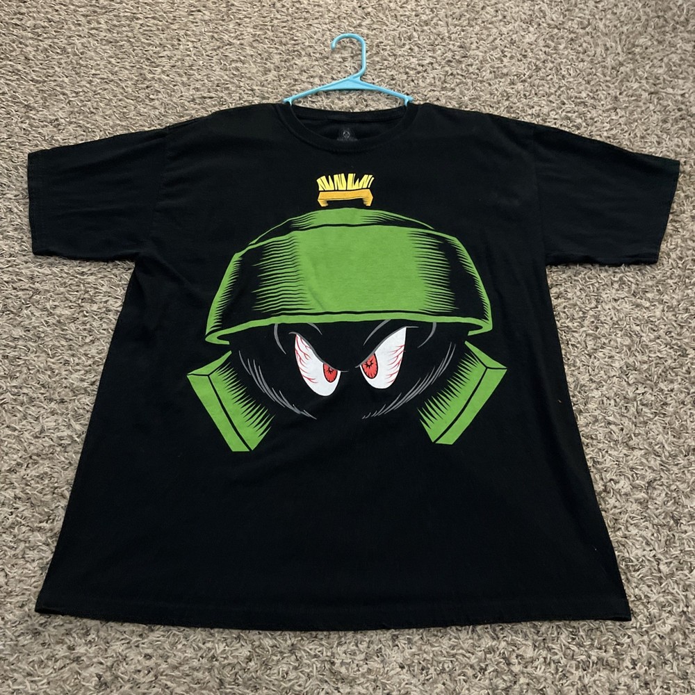 Warner Bros Marvin The Martian Black Tshirt Cotton Adult Size Large 21”x 29”