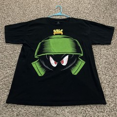 Warner Bros Marvin The Martian Black Tshirt Cotton Adult Size Large 21”x 29”