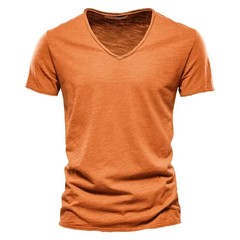 2025 Brand Quality 100% Cotton Men T-shirt V-neck Fashion Design Slim Fit Soild